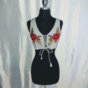 4/25 Tie Up Flower Crop Top